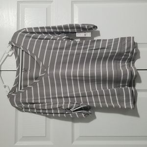 Gray/White Striped 3/4 Sleeve Shirt
